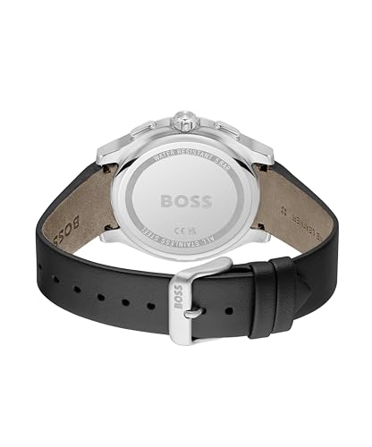 Image of BOSS Peak 2.0 Qtz Chrono Black Round Dial Men's Watch|Leather Material|Black Color Band - 1514188