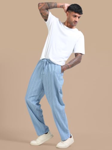 Image of StitchX Men's Airport Look Textured Seersucker Cotton Jogger Trousers S-4XL