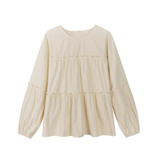 LittleSpring Girls Long Sleeve Blouse with Elastic Cuffs Crew Neck Tunic Tops 6-16 Year