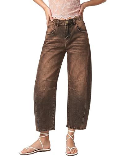 GRAPENT Balloon Jeans for Women Trendy Jeans for Women Pantalones De Mujer Cintura Alta Barrel Leg Jean Pants High Waisted Jean Trousers Color Root Beer X-Large Plus Size 16 Size 18