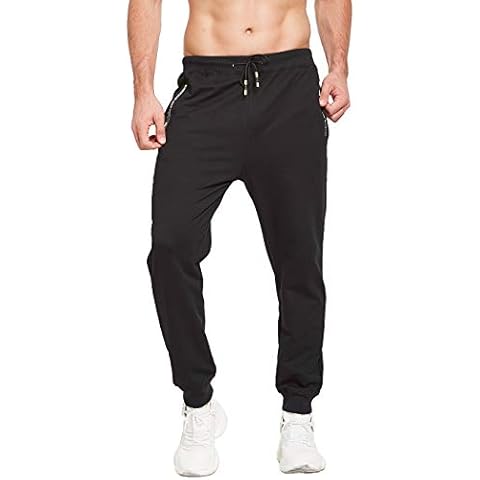 ZOXOZ Tracksuit Bottoms Men Zipped Pockets Cotton Elasticated Hem Slim Fit Sweatpants Mens Joggers Bottoms Black 3XL Cover