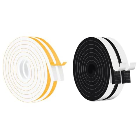 Trisiki 20 Ft White High Density and 20 Ft Black High Density Weather Stripping Door Seal Strip, Strong Adhesive AC Insulation Foam Tape, Lightproof Anti-Bug(1In x 1/2In,1In x 1/2In) Cover