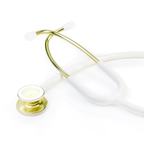 SCIAN Stéthoscope double tête avec embouts auriculaires pour étudiants en médecine, en acier inoxydable avec accessoires, classique léger pour médecins, infirmières, enfants et adultes (Blanc)