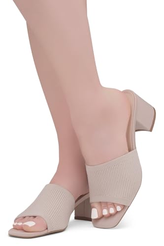 Image of Herstyle Square Open Toe Heeled Sandals for Women 2.5 Inch Low Block Chunky Heel Sandals Slip-On Mules Comfortable Dress Shoes for Party Wedding Office