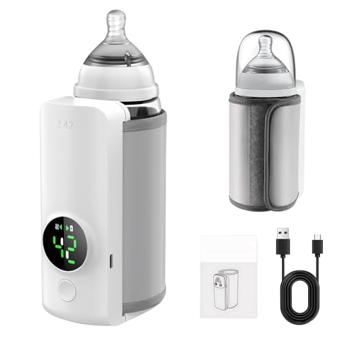 Calentador de biberones para bebé de viaje, Afenau 6000 mAh, calentador de biberones portátil con 6 temperaturas, calentador de biberones inalámbrico para bebés de viaje, indicador LED, botella