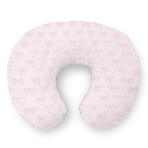 Image of Pastel Pink Bows Nursing Pillow Covers Preppy Girly Ribbons Soft Stretchy Removable Covers Pillowcase for Breastfeeding Pillows Cute Valentine Bows Pillow Slipcover for Baby Girls Boys Newborn