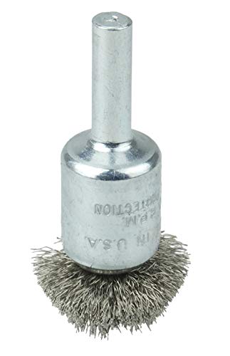 Image of Weiler 10042 1 inch Circular Flared Crimped Wire End Brush.006 Stainless Steel Fill, Made in The USA