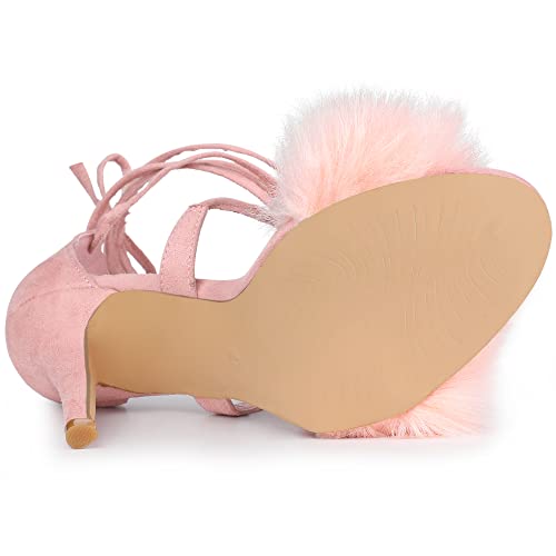 Allegra K Allegra K Women's Faux Fur Stiletto Heel Pink Lace Up Heels Sandals 7 M US