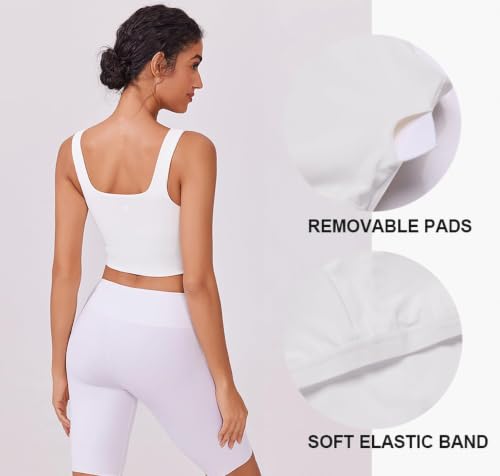 Image of PINSPARK Sports Bra for Women Square Neck Longline Tank Top with Built in Bra