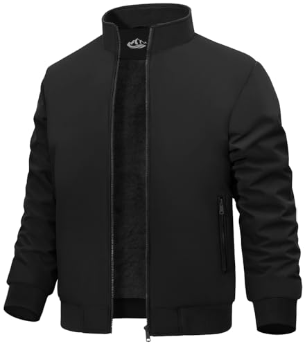 Lonya Chaqueta Bomber Hombre Forro Polar Chaqueta de Invierno Cazadora Bombardero Vintage Abrigo Béisbol Cálidas Trabajo Impermeable Prueba Viento con Cremallera Con Bolsillos, Negro, M