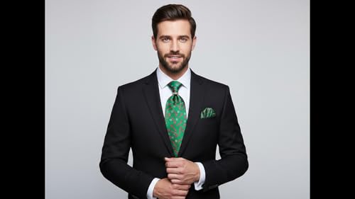 Image of 5PCS Mens Silk Tie, Pocket Square, Cufflinks, Drilled Tie Ring and Lapel Pin Set for Wedding Groom Party