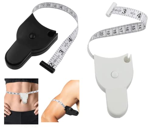 TINGJUNN Mètre ruban portable avec deux échelles, mesure corporelle auto-serrante, mesure du corps de précision pour corps, taille, hanches, buste (noir + blanc) Cover