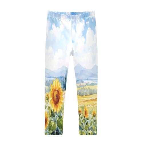 Toddler Girls Leggings Printed Yoga Pants Leggings White Sky Sunflower for Kids