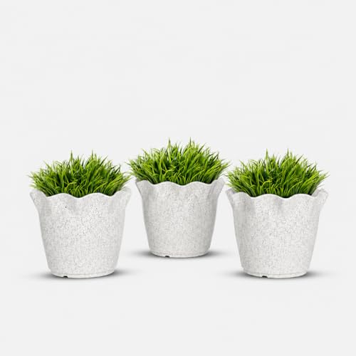 Image of YUCCABE ITALIA SHERA Flower Plastic Planter, Marble White, 8 Inch, 3 Pcs | Unbreakable, Round Shape, Drainage Holes, Indoor and Outdoor Use, Home Garden Seedling Suitable