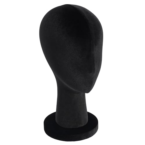Dokiiovo Głowa manekina dla kobiet, stojak na perukę z pianki PU, aksamitna głowa do peruki, kapelusza, chustki na głowę, opaska na włosy, 53,5 cm (czarny)