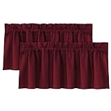 H.VERSAILTEX 2 Panels 100% Blackout Valances for Windows,Red Christmas Valance Curtains for Kitchen/Bathroom/Living Room/Bedroom Thermal Insulated Rod Pocket, 2 Pack, 52' x 18', Burgundy
