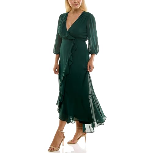 Image of Maison Tara Women's V-Neck Ruffle Faux Wrap Maxi Dress
