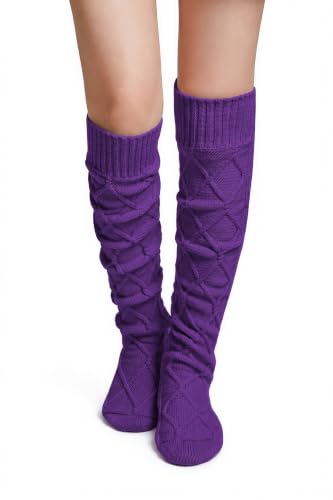 Image of Pcavin Thigh High Socks for Women, Long Cable Knit Over Knee Boot Stockings | Extra Long Fit, Cable Knit Texture, Warm Thick Knit, Winter Boot Socks, Cozy Leg Warmers, Sweater Sock Style