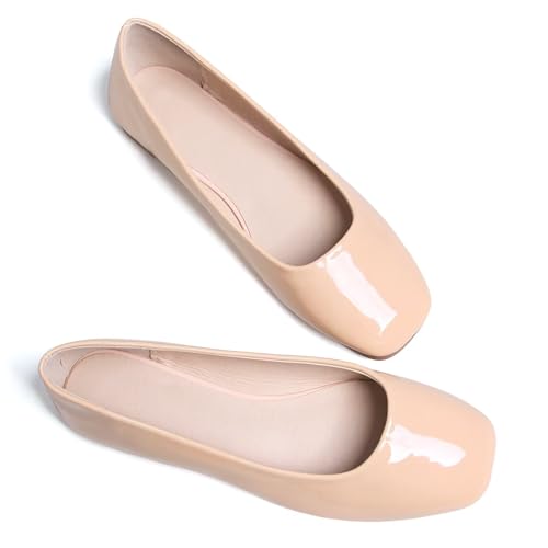 Image of ChaiRong Zhou Women Square Toe Ballets Flats Comfort Slip On Walking Shoes for Driving