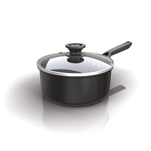 Ninja ZEROSTICK Classic Cookware 18cm Saucepan, Non-Stick, Long Lasting Aluminium Saucepan, Induction Compatible, Oven Safe to 180°C, Glass Lid, Black, CW50218UK