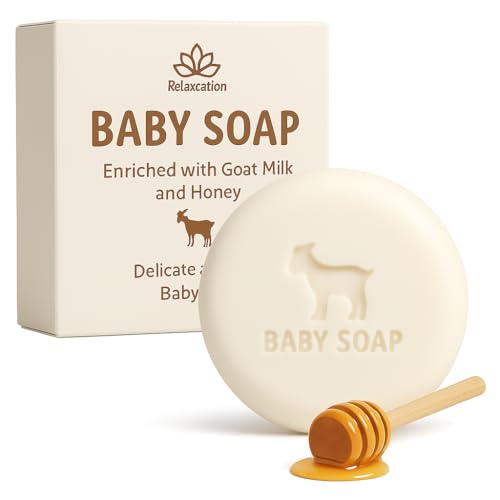 Image of MADE IN USA Baby Soap Bar with Goat Milk and Honey - Naturally Cold Processed from Organic Ingredients - Delicate for Newborn Skin, Gift for babys, Kids, Toddlers and Adults - Handmade in USA