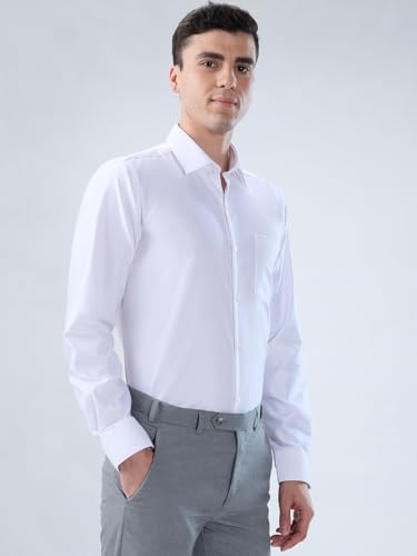 Image of Park Avenue Men Modern Slim Fit Solid Pattern Cotton Polyester Blend Semicutaway Collar Full Sleeve Formal Shirt