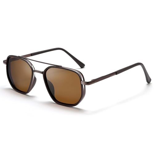 GLARDEFE Polarized Aviator Sunglasses for Women & Men - Retro Square Frame UV400 Protection HD Lens Sun Glasses for Driving(Brown/Brown)