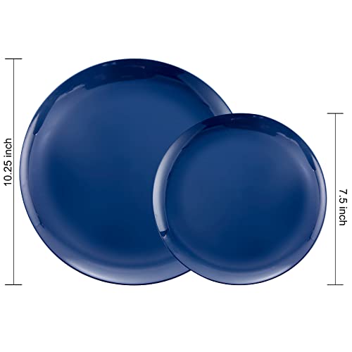 Pulote 100Pcs Blue Plastic Plates - Heavy Duty Blue Disposable Plates - Navy Disposable Plates Include 50Pcs 10.25Inch Dinner Plates & 50Pcs 7.5 Inch Dessert/Salad Plates,Idea For Wedding & Party #TOP2