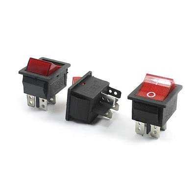 Interrupteur à bascule DPST 4 broches AC 250V 15A avec voyant lumineux rouge lot de 3 pièces