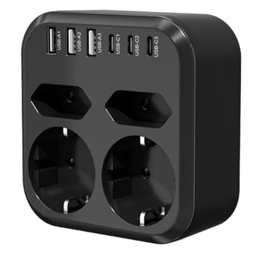 Muuookka Regleta de Enchufes 10 en 1 de 3500 W con Enchufe Europeo, 4 Tomas de CA, 6 USB, Carga Rápida de 17 W, 7 Sistemas de Seguridad y Extensor de Enchufes para el Hogar. EU Plug