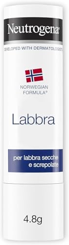 Neutrogena Formula Norvegese Balsamo Labbra Stick, Burrocacao protettivo per labbra secche e screpolate, Burro cacao idratante arricchito con Glicerina concentrata, Con Blister, 4.8 g