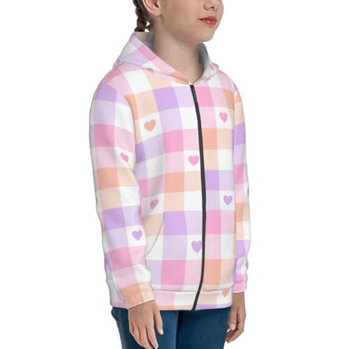 Heart Buffalo Plaid Kids Pullover Hoodies Boys Zip Up Sweatshirts Girls Athletic Clothes with Pocket4