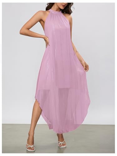 Image of Verdusa Women's Wedding Guest Dress Halter Flowy Chiffon Asymmetrical Long Summer Prom Dress