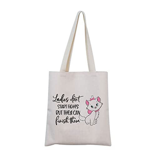 ZJXHPO Marie Quote Gift Ladies Don't Start Fights But They Can Finish Them Makeup Bag Cat Zipper Pouch Marie Canvas Tote Bag (Ladies tote bag)
