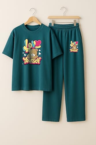 Image of My Swag Womens Printed Nightwear Set | Printed T-Shirt & Lower Set for Womens&Girls