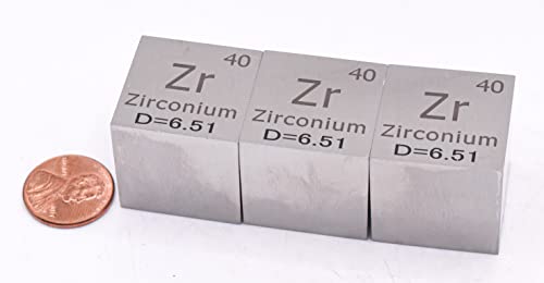 Image of 1 inch 25.4mm Zirconium Metal Cube Zr up to 99.9% Pure Periodic Table Element Engraved Density Collection Science Education Display Block Cube + Acrylic Case Box - 1PC