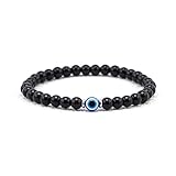 Lameybrt Evil Eye Bracelet 6mm Natural Stretch Adjustable Beaded Bracelets for Men (KL03 Black Agater, M (6.6'-7.5'))