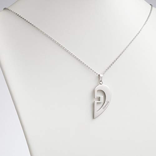 LONAGO Personalized Couple Name Necklace Matching Set Custom Engraved His and Hers Broken 2 Half Piece Heart Pendant Sterling Silver Two-Tone Puzzle Gift for Women3