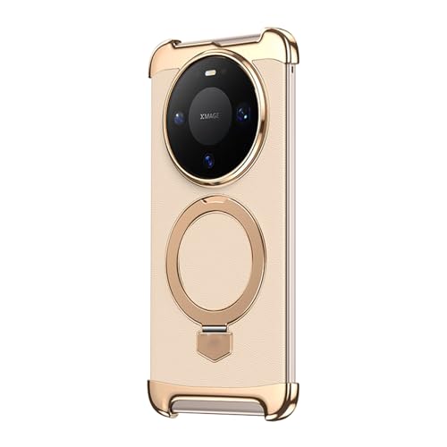 LYJSMGZ Magnetic Case for Huawei Mate 80 Pro Max/80 Pro/80, Ultra-Thin Borderless Cover with 360°Rotating Kickstand Supports Wireless Charging,Gold,Mate 80
