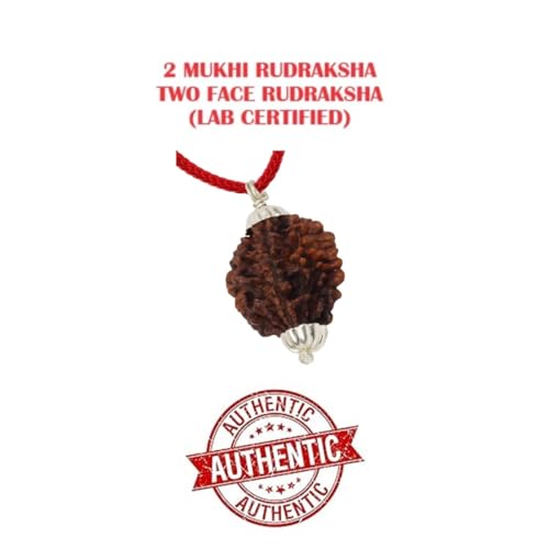 ASTRODIDI 2 Mukhi Rudraksha Original Certified Two Face Silver Coated Pendant | Astrological Benefits and Positive Energy | Unisex Design for Men & Women