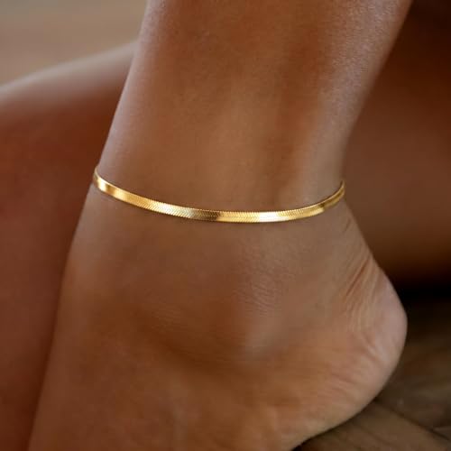 Image of DEARMAY Gold Anklets for Women Waterproof, Non Tarnish14K Gold Plated Ankle Bracelets Set Stack, Summer Beach Jewelry Gifts for Vacation, Bikini Outfits for Women Mom Her