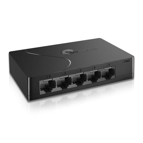 5 Port Easy Smart Managed Ethernet Switch Gigabit Switch, Network Hub, Ethernet Splitter, Plug & Play, VLAN, Qos, Desktop or Wall Mount