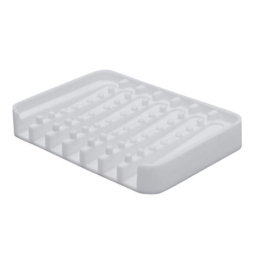Soap Dish Holder 1Pack for Shower Waterfall Soap Holder Soap Saver Drainer Flexible Silicone Soap Tray for Bathroom Shower Kitchen Upgrade Raised Bumps Keep Soap Bars (White)