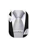 Barry.Wang Mens Ties Set Silver Gray Plain Necktie Pocket Square Cufflinks and Tie Clip Wedding Prom Business
