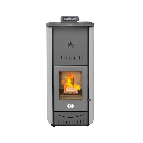 STUFE A PELLET ITALIA | New York 22 Kw - Stufa a Pellet Idro Controllo WiFi - Calore per Ambienti e Acqua Calda Efficienza 89% Scalda 140m² Autonomia 24H Programmabile Garanzia 24 Mesi GRIGIO