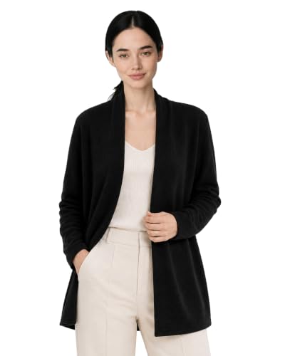 State Cashmere Lightweight Mid-Thigh Cashmere Cardigan 100% Pure Cashmere Sweater Cashmere Wraps for Women (Black, Small)