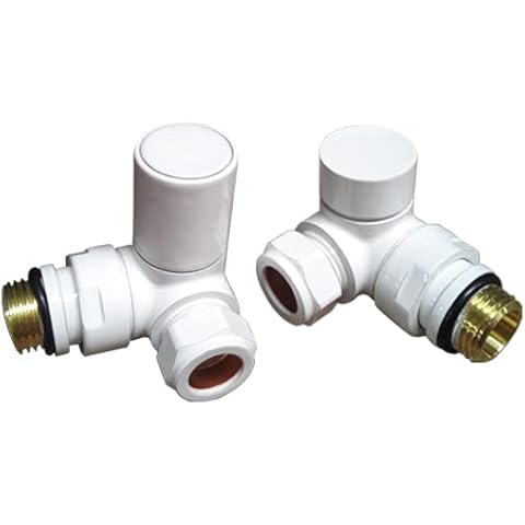 WarmeHaus 15mm Round Head Corner Radiator Valves Angled Towel Rail Valve White Cover