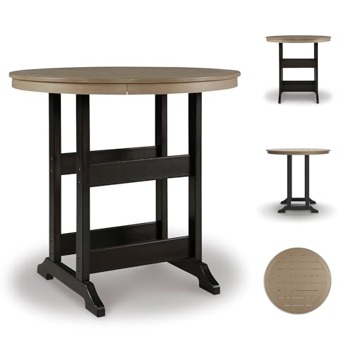 Signature Design by Ashley Fairen Trail Outdoor Bar Table, Durable Weather Resistant HDPE, with Umbrella Hole for Patio Dining, Black and Driftwood, 46 Inch Round - image 4