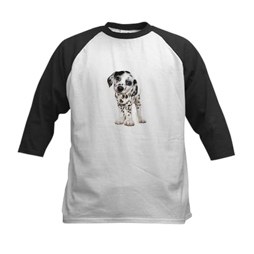 CafePress PD Moreno's Dalmatian Kids Baseball T Shirt Kids Cotton Baseball Jersey, 3/4 Raglan Sleeve Shirt Black/White