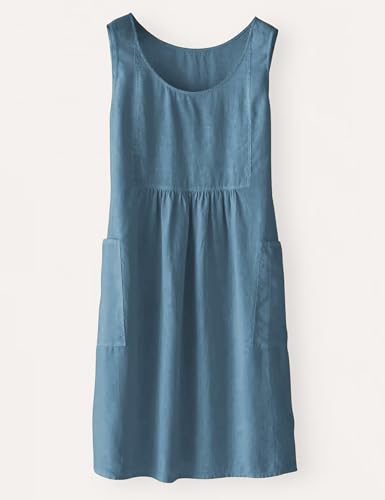 Image of Watashi Women Summer Sleeveless Dress Casual Cotton Linen Sundress Midi Tunic Tank Beach Dress with Pockets(Bluegrey-M)